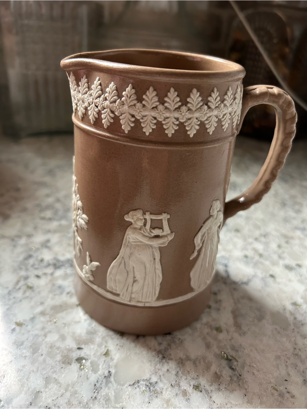 Antique Brown Jasperware Pitcher